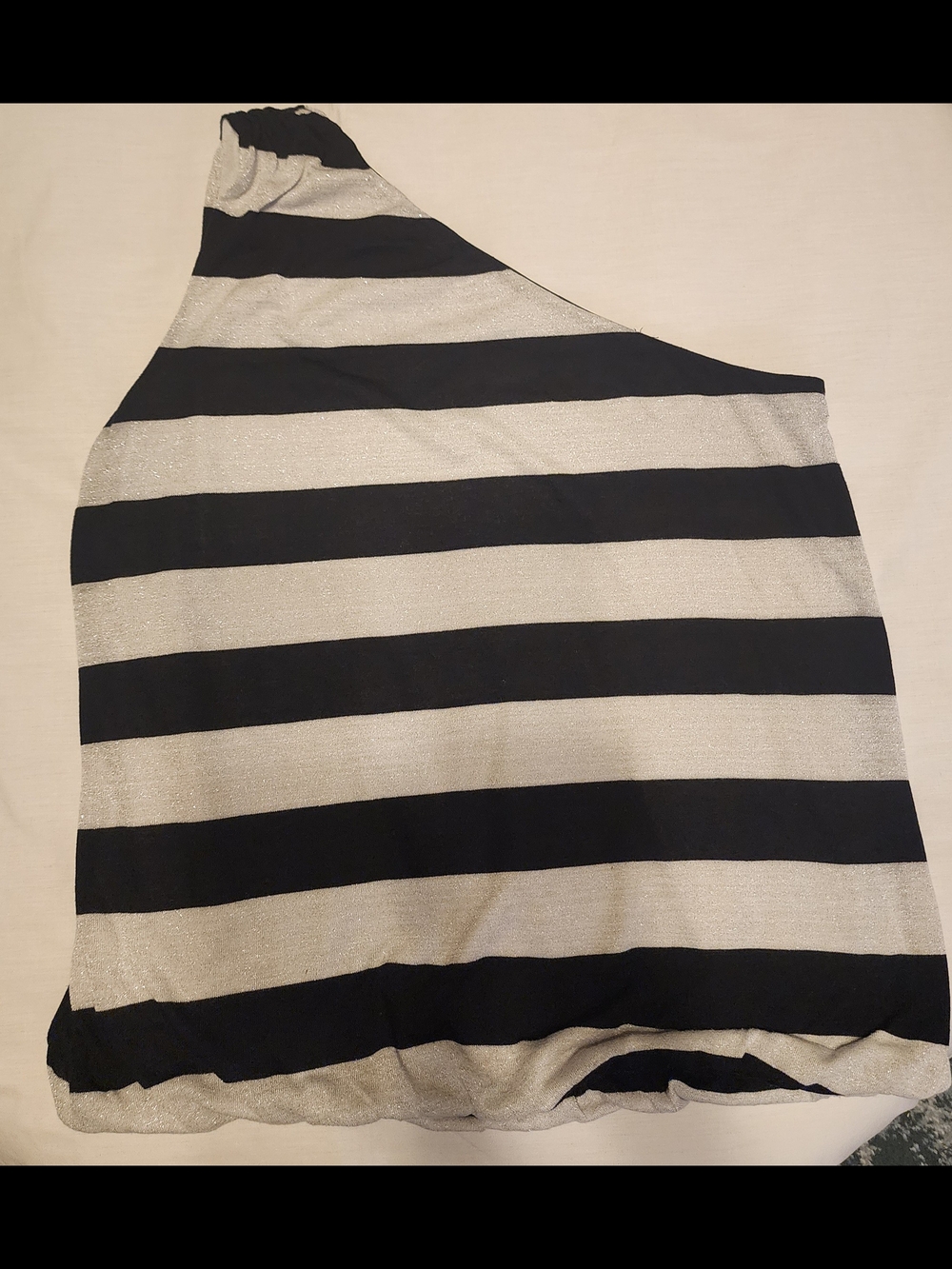 INC International Concepts One-Shoulder Black and Silver Striped Top